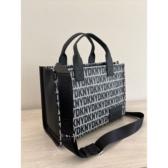 DKNY Hadlee Medium LARGE Tote LOGO Crossbody BLACK GRAY White Handbag Purse - Picture 5 of 16